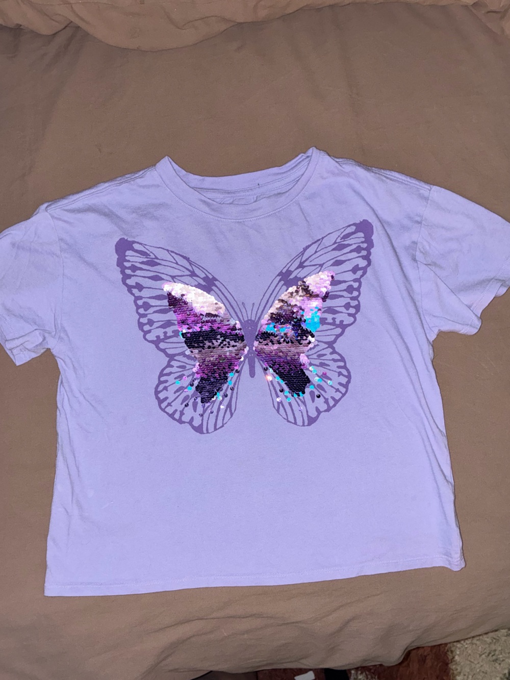 GAP Lilac Short-Sleeve Tee with Sequin Butterfly